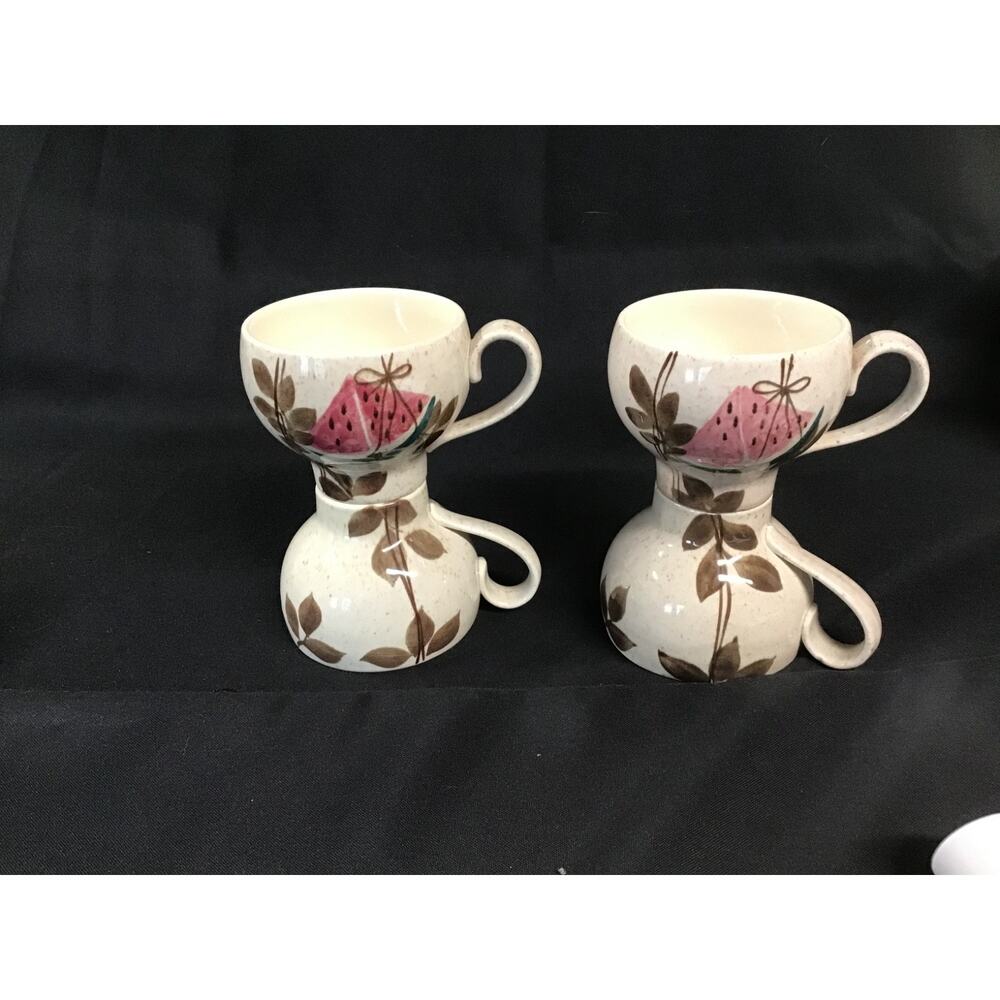 RED WING Pottery Tampico Coffee Cups Watermelon Leaves Made USA Set Of 4